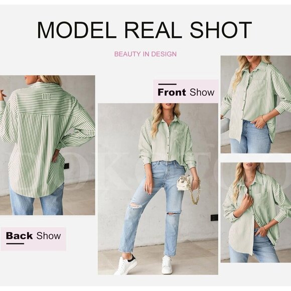 Womens Tops Trendy V Neck Long Sleeve Button Down Shirts Casual Blouses Top - Picture 5 of 6